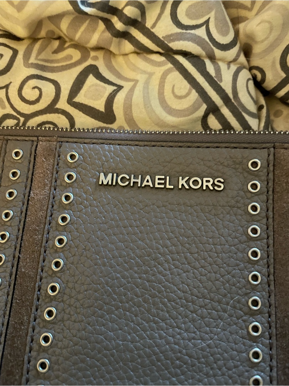 Michael Kors Brown Pebbled Leather Wallet/ Wristlet  with Stud Accent